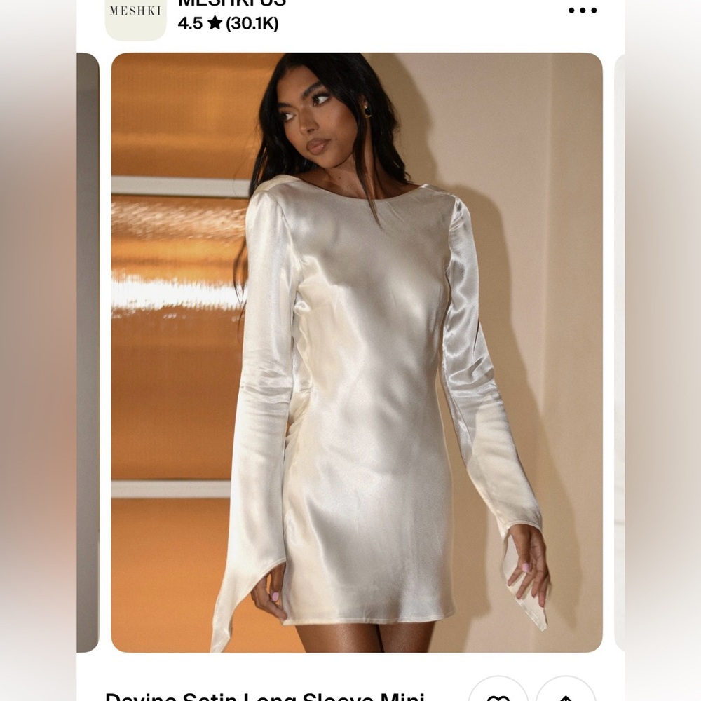 Meshki- Davina Satin long sleeve mini dress-ivory- small